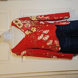 Color Thread - Floral pattern, Long sleeves blouse - size M